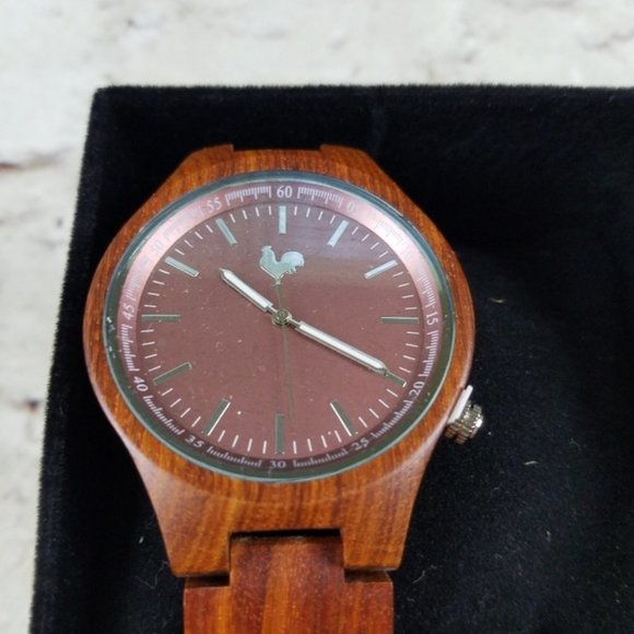 Rhode Island Red Wood Watch White Rooster Groom Father Gift Wedding Classic New - Picture 4 of 7